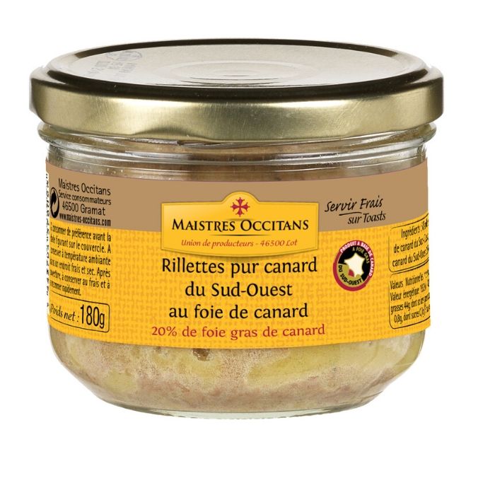 MAISTRES OCCITANS Rillettes de rata cu 20% foie gras 180 g, IGP Sud-Vestul Frant