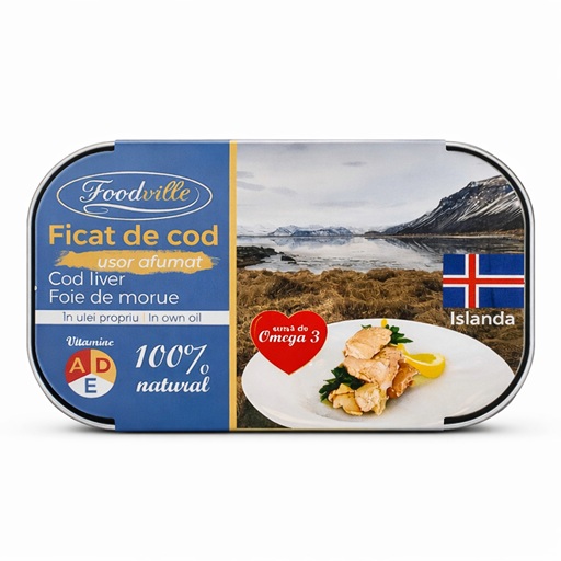 Ficat de cod usor afumat in ulei propriu Foodville 120 g