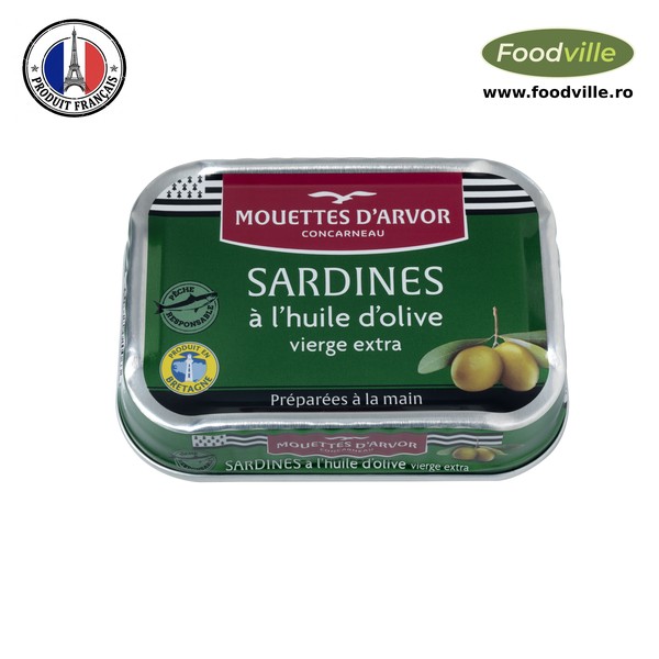 Mouttes d'Arvor Conserva sardine franțuzești in ulei de masline Extra Virgin 115 gr