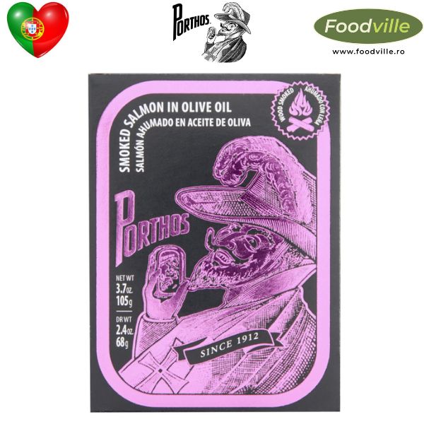 PORTHOS Fileuri de somon usor afumate in ulei de masline extra-virgin 105g