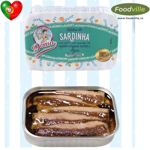 DAMA Fileuri sardine portugheze fara oase si piele in ulei de masline  extra-virgin organic 106g