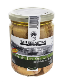 File de ton Yellowfinn in ulei de masline borcan 415 g San Sebastian